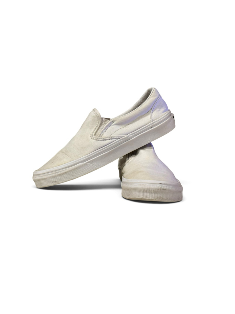 Vans Classic Slip-On Shoes Womens 7 Mens 5.5 White Canvas Low Top Sneakers - Picture 2 of 8